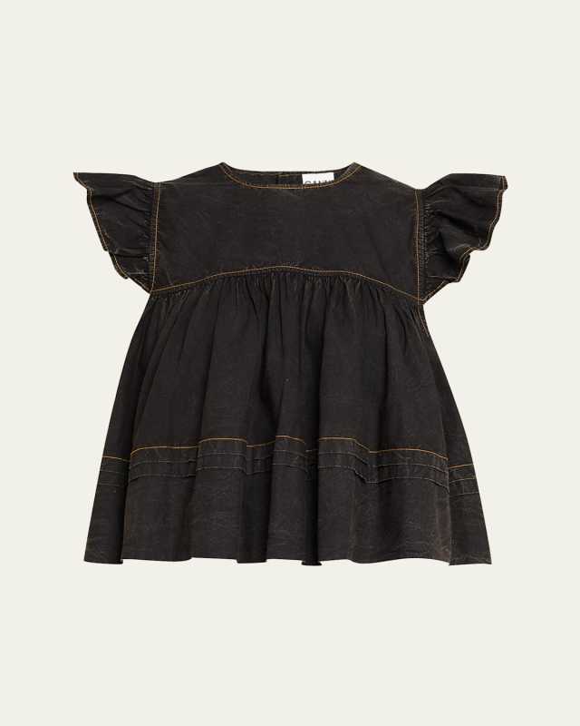 Garment-Dyed Flutter-Sleeve Babydoll Top